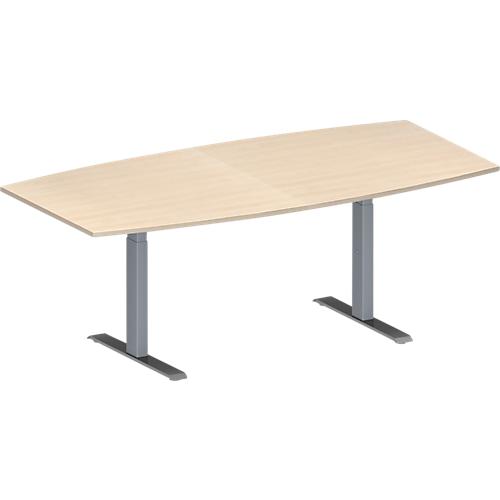Schäfer Shop Genius Konferenztisch MODENA FLEX, Boot, T-Fuß Rechteckrohr, B 2000 x H 650-850 mm, Ahorn/weißaluminium RAL 9006