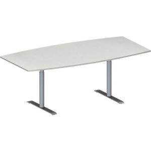 Schäfer Shop Genius Konferenztisch MODENA FLEX, Boot, T-Fuß Rundrohr, B 2000 x H 650-850 mm, lichtgrau/weißaluminium RAL 9006 Schäfer Shop Genius Konferenztisch MODENA FLEX, Boot, T-Fuß Rundrohr, B 2000 x H 650-850 mm, lichtgrau/weißaluminium RAL 9006