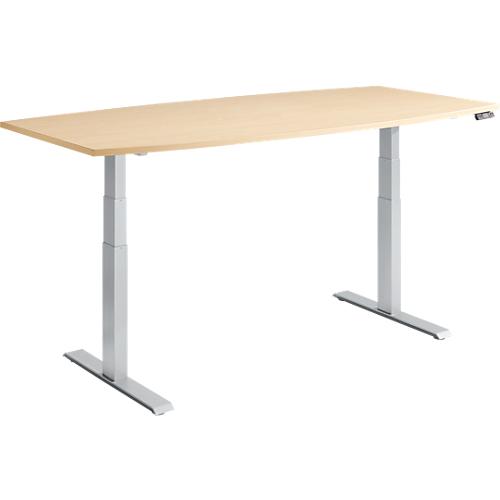 Schäfer Shop Genius Konferenztisch MODENA FLEX, elektrisch höhenverstellbar, Boot, T-Fuß, B 2000 x H 645-1290 mm, Ahorn/weißalu