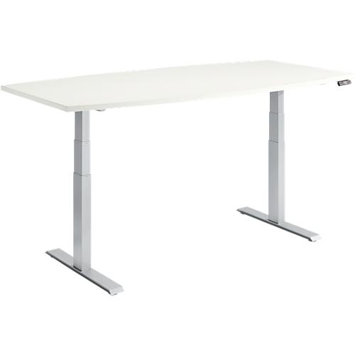 Schäfer Shop Genius Konferenztisch MODENA FLEX, elektrisch höhenverstellbar, Boot, T-Fuß, B 2000 x H 645-1290 mm, weiß/weißalu