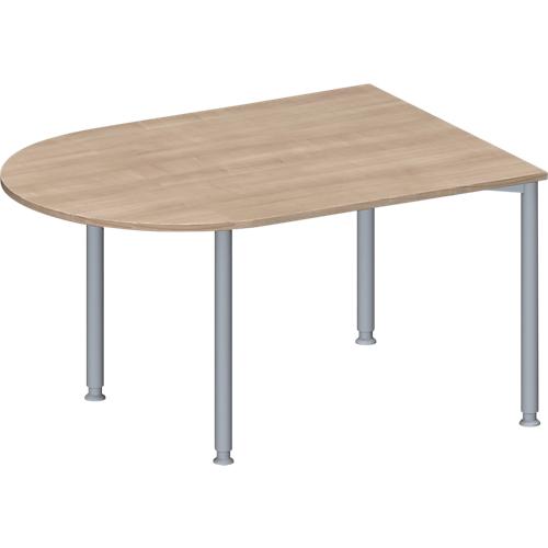 Schäfer Shop Genius Konferenztisch MODENA FLEX, Halbkreis, 4-Fuß Rundrohr, B 1400 x T 1000 x H 720-840 mm, Eiche Dekor/weißaluminium RAL 9006