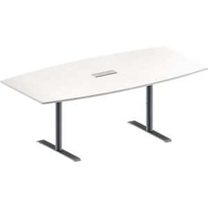 Schäfer Shop Genius Konferenztisch MODENA FLEX, mit Tischanschlussfeld, Boot, T-Fuß Rundrohr, B 2000 x H 650-850 mm, weiß/weißaluminium RAL 9006 Schäfer Shop Genius Konferenztisch MODENA FLEX, mit Tischanschlussfeld, Boot, T-Fuß Rundrohr, B 2000 x H 650-850 mm, weiß/weißaluminium RAL 9006