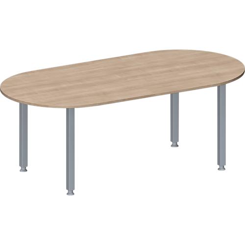 Schäfer Shop Genius Konferenztisch MODENA FLEX, Oval, 4-Fuß Quadratrohr, B 2000 x T 1000 x H 720-840 mm, Eiche Dekor/weißaluminium RAL 9006
