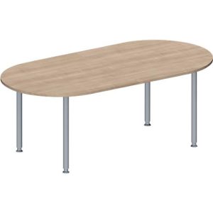 Schäfer Shop Genius Konferenztisch MODENA FLEX, Oval, 4-Fuß Rundrohr, B 2000 x T 1000 x H 720-840 mm, Eiche Dekor/weißaluminium RAL 9006 Schäfer Shop Genius Konferenztisch MODENA FLEX, Oval, 4-Fuß Rundrohr, B 2000 x T 1000 x H 720-840 mm, Eiche Dekor/weißaluminium RAL 9006
