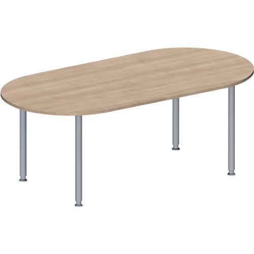 Schäfer Shop Genius Konferenztisch MODENA FLEX, Oval, 4-Fuß Rundrohr, B 2000 x T 1000 x H 720-840 mm, Eiche Dekor/weißaluminium RAL 9006