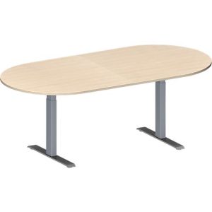 Schäfer Shop Genius Konferenztisch MODENA FLEX, Oval, T-Fuß Rechteckrohr, B 2000 x T 1000 x H 650-850 mm, Ahorn/weißaluminium RAL 9006 Schäfer Shop Genius Konferenztisch MODENA FLEX, Oval, T-Fuß Rechteckrohr, B 2000 x T 1000 x H 650-850 mm, Ahorn/weißaluminium RAL 9006