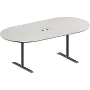 Schäfer Shop Genius Konferenztisch MODENA FLEX, Oval, T-Fuß Rundrohr, B 2000 x T 1000 x H 650-850 mm, lichtgrau/weißaluminium RAL 9006 Schäfer Shop Genius Konferenztisch MODENA FLEX, Oval, T-Fuß Rundrohr, B 2000 x T 1000 x H 650-850 mm, lichtgrau/weißaluminium RAL 9006