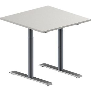 Schäfer Shop Genius Konferenztisch MODENA FLEX, Quadrat, T-Fuß Rundrohr, B 800 x T 800 x H 650-850 mm, lichtgrau/weißaluminium RAL 9006 Schäfer Shop Genius Konferenztisch MODENA FLEX, Quadrat, T-Fuß Rundrohr, B 800 x T 800 x H 650-850 mm, lichtgrau/weißaluminium RAL 9006
