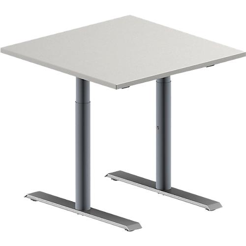 Schäfer Shop Genius Konferenztisch MODENA FLEX, Quadrat, T-Fuß Rundrohr, B 800 x T 800 x H 650-850 mm, lichtgrau/weißaluminium RAL 9006