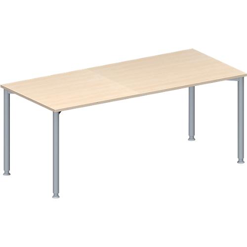 Schäfer Shop Genius Konferenztisch MODENA FLEX, Rechteck, 4-Fuß Rundrohr, B 1800 x T 800 x H 720-840 mm, Ahorn/weißaluminium RAL 9006