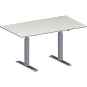 Schäfer Shop Genius Konferenztisch MODENA FLEX, Rechteck, T-Fuß Rechteckrohr, B 1400 x T 800 x H 650-850 mm, lichtgrau/weißaluminium RAL 9006 Schäfer Shop Genius Konferenztisch MODENA FLEX, Rechteck, T-Fuß Rechteckrohr, B 1400 x T 800 x H 650-850 mm, lichtgrau/weißaluminium RAL 9006