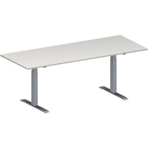 Schäfer Shop Genius Konferenztisch MODENA FLEX, Rechteck, T-Fuß Rechteckrohr, B 2000 x T 800 x H 650-850 mm, lichtgrau/weißaluminium RAL 9006 Schäfer Shop Genius Konferenztisch MODENA FLEX, Rechteck, T-Fuß Rechteckrohr, B 2000 x T 800 x H 650-850 mm, lichtgrau/weißaluminium RAL 9006