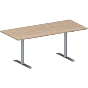 Schäfer Shop Genius Konferenztisch MODENA FLEX, Rechteck, T-Fuß Rundrohr, B 1800 x T 800 x H 650-850 mm, Eiche-Dekor/weißaluminium RAL 9006 Schäfer Shop Genius Konferenztisch MODENA FLEX, Rechteck, T-Fuß Rundrohr, B 1800 x T 800 x H 650-850 mm, Eiche-Dekor/weißaluminium RAL 9006