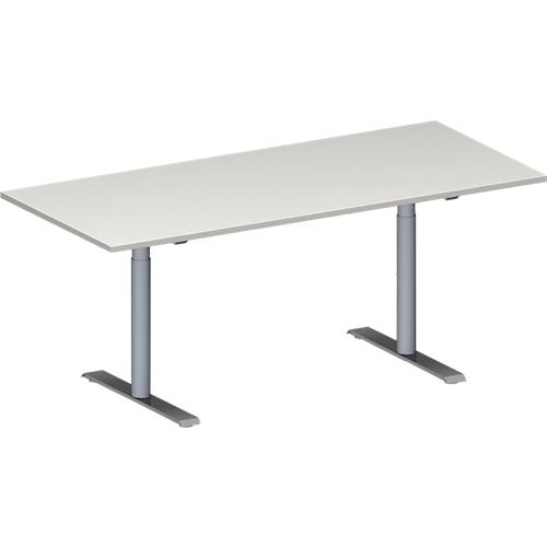 Schäfer Shop Genius Konferenztisch MODENA FLEX, Rechteck, T-Fuß Rundrohr, B 1800 x T 800 x H 650-850 mm, lichtgrau/weißaluminium RAL 9006