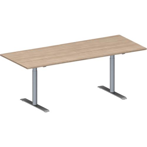 Schäfer Shop Genius Konferenztisch MODENA FLEX, Rechteck, T-Fuß Rundrohr, B 2000 x T 800 x H 650-850 mm, lichtgrau/weißaluminium RAL 9006