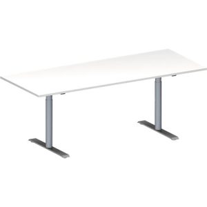 Schäfer Shop Genius Konferenztisch MODENA FLEX, Rechteck, T-Fuß Rundrohr, B 2000 x T 800 x H 650-850 mm, weiß/weißaluminium RAL 9006 Schäfer Shop Genius Konferenztisch MODENA FLEX, Rechteck, T-Fuß Rundrohr, B 2000 x T 800 x H 650-850 mm, weiß/weißaluminium RAL 9006