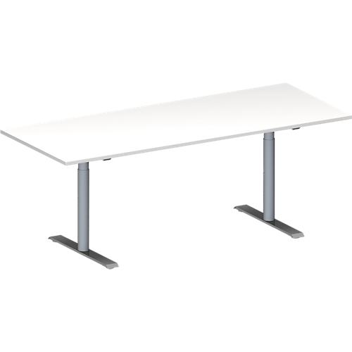 Schäfer Shop Genius Konferenztisch MODENA FLEX, Rechteck, T-Fuß Rundrohr, B 2000 x T 800 x H 650-850 mm, weiß/weißaluminium RAL 9006