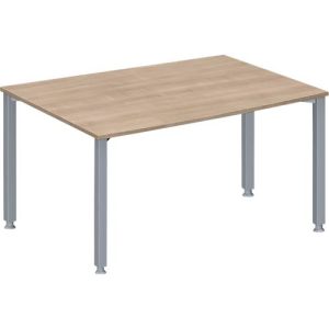 Schäfer Shop Genius Konferenztisch MODENA FLEX, Tonne, 4-Fuß Quadratrohr, B 1400 x T 1000/800 x H 720-840 mm, Eiche Dekor/weißaluminium RAL 9006 Schäfer Shop Genius Konferenztisch MODENA FLEX, Tonne, 4-Fuß Quadratrohr, B 1400 x T 1000/800 x H 720-840 mm, Eiche Dekor/weißaluminium RAL 9006