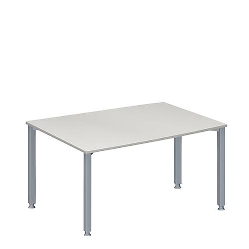 Schäfer Shop Genius Konferenztisch MODENA FLEX, Tonne, 4-Fuß Quadratrohr, B 1400 x T 1000/800 x H 720-840 mm, lichtgrau/weißaluminium RAL 9006