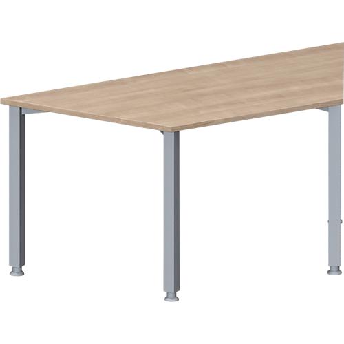 Schäfer Shop Genius Konferenztisch MODENA FLEX, Trapez, 4-Fuß Quadratrohr, B 1600 x T 800 x H 720-840 mm, Eiche Dekor/weißaluminium RAL 9006