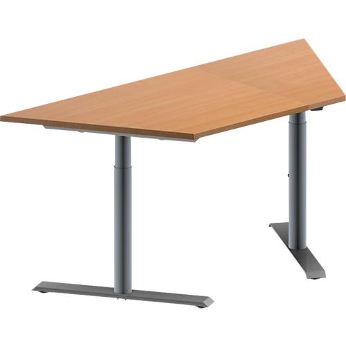 Schäfer Shop Genius Konferenztisch MODENA FLEX, Trapez, T-Fuß Rundrohr, B 1600 x T 800 x H 650-850 mm, Buche/weißaluminium RAL 9006