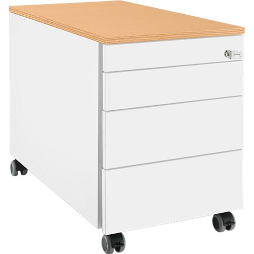 Schäfer Shop Genius Rollcontainer 1233, 3 Schubladen, Utensilienauszug, B 435 x T 765 x H 567 mm, weiß/Buche-Dekor