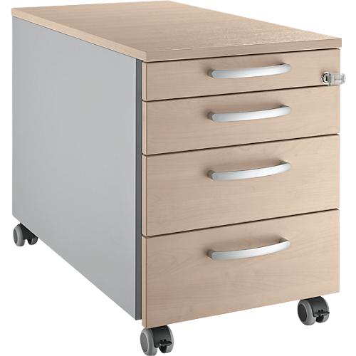 Schäfer Shop Genius Rollcontainer 1233, mit Griff rund, B 435 x H 577 mm, weißalu/Eiche-Dekor