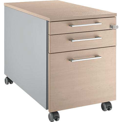 Schäfer Shop Genius Rollcontainer 126, mit Griff eckig, B 435 x H 577 mm, weißalu/Eiche-Dekor