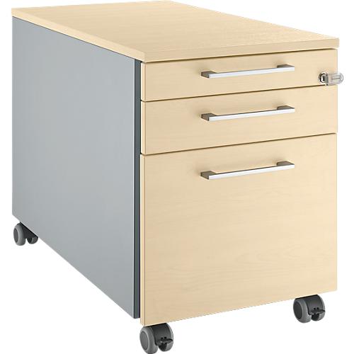 Schäfer Shop Genius Rollcontainer 126, mit Griff eckig, B 435 x H 577 mm, weißalu/weißalu/Ahorn-Dekor