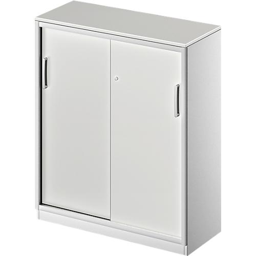 Schäfer Shop Genius Schiebetürenschrank TETRIS SOLID, 3 OH, 2 Fachböden, B 1000 mm, 19 mm Abdeckplatte, lichtgrau/weißalu