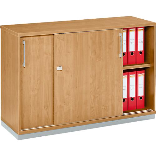 Schäfer Shop Genius Schiebetürenschrank TETRIS WOOD, 2 OH, inkl. Stahlsockel, B 1200 x T 421 x H 800 mm, Buche-Dekor
