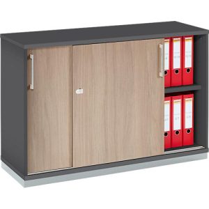 Schäfer Shop Genius Schiebetürenschrank TETRIS WOOD, 2 OH, inkl. Stahlsockel, B 1200 x T 421 x H 800 mm, graphit/Eiche Schäfer Shop Genius Schiebetürenschrank TETRIS WOOD, 2 OH, inkl. Stahlsockel, B 1200 x T 421 x H 800 mm, graphit/Eiche