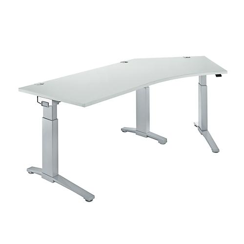 Schäfer Shop Genius Schreibtisch 135° Planova Ergostyle , Ansatz rechts, man. höheneinstellbar, B 2165 x T 800 mm , lichtgrau/weißalu