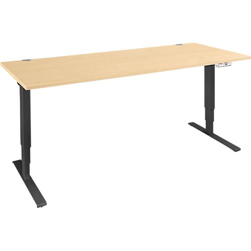 Schäfer Shop Genius Schreibtisch AERO FLEX, elektrisch höhenverstellbar, Rechteck, C-Fuß, B 1600 mm, Ahorn/schwarz + Memorypanel