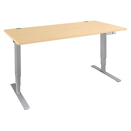 Schäfer Shop Genius Schreibtisch AERO FLEX, elektrisch höhenverstellbar, Rechteck, T-Fuß, B 1200 x T 800 x H 620-1280 mm, Ahorn/weißalu
