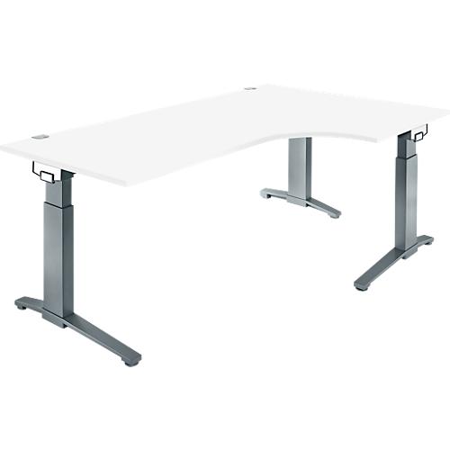 Schäfer Shop Genius Schreibtisch ERGOSTYLE S, 90°, C-Fuß Gestell, Ansatz rechts, manuell höhenverstellbar, melaminharzbeschichtet, B 2000 x T 800 x H 675-895 mm, weiß/anthrazit