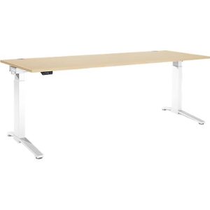 Schäfer Shop Genius Schreibtisch ERGOSTYLE S, Rechteck, elektrisch höhenverstellbar, einstufig, C-Fuß, B 2000 x T 800 x H 715-1182 mm, inkl. Memory Master, Ahorn/weiß