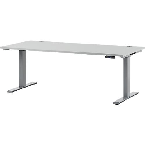 Schäfer Shop Genius Schreibtisch MODENA FLEX, elektrisch höhenverstellbar, Rechteck, T-Fuß, B 1800 x T 800 mm, lichtgrau/weißalu