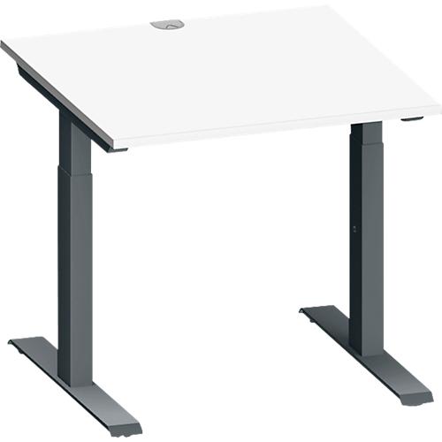 Schäfer Shop Genius Schreibtisch MODENA FLEX, Quadrat, T-Fuß Rechteckrohr, B 800 x T 800 x H 650-850 mm, Kirsche Romana/anthrazit