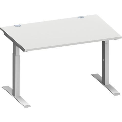 Schäfer Shop Genius Schreibtisch MODENA FLEX, Rechteck, T-Fuß Rechteckrohr, B 1200 x T 800 x H 650-850 mm, lichtgrau/weißalu