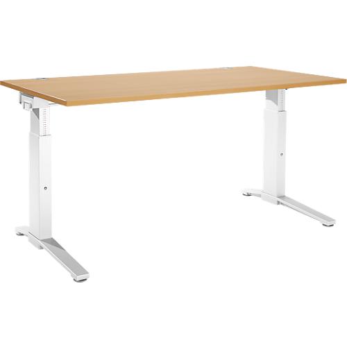 Schäfer Shop Genius Schreibtisch PLANOVA ergoSTYLE, C-Fuß, Rechteck, man. höhenverstellbar, B 1600 x T 800 x H 675-895 mm, Buche-Dekor/weiß