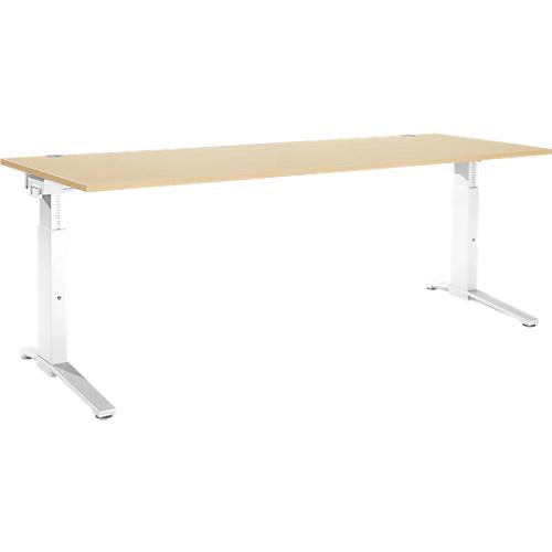 Schäfer Shop Genius Schreibtisch PLANOVA ergoSTYLE, C-Fuß, Rechteck, man. höhenverstellbar, B 2000 x T 800 x H 675-895 mm, Ahorn-Dekor/weiß