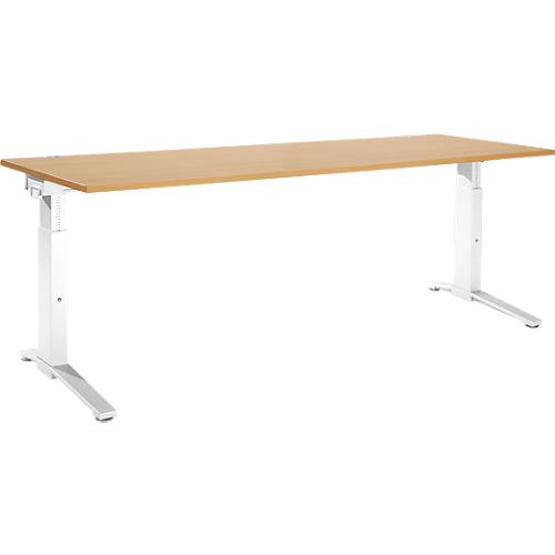 Schäfer Shop Genius Schreibtisch PLANOVA ergoSTYLE, C-Fuß, Rechteck, man. höhenverstellbar, B 2000 x T 800 x H 675-895 mm, Buche-Dekor/weiß