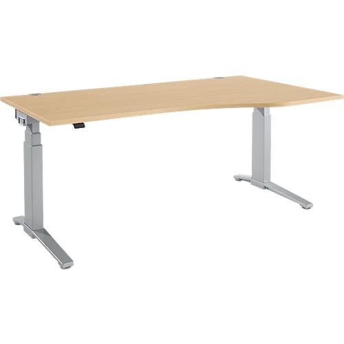 Schäfer Shop Genius Schreibtisch PLANOVA ERGOSTYLE, elektrisch höhenverstellbar, Freiform, Ansatz rechts, C-Fuß, B 1800 mm, Ahorn/weißalu