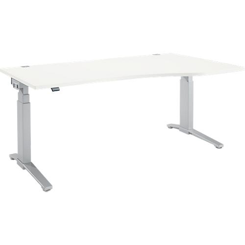 Schäfer Shop Genius Schreibtisch PLANOVA ERGOSTYLE, elektrisch höhenverstellbar, Freiform, Ansatz rechts, C-Fuß, B 1800 mm, weiß/weißalu