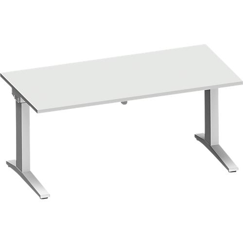 Schäfer Shop Genius Schreibtisch PLANOVA ERGOSTYLE, elektrisch höhenverstellbar, Rechteck, C-Fuß, B 1600 mm, lichtgrau/weißalu