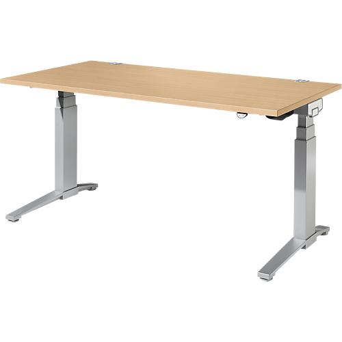 Schäfer Shop Genius Schreibtisch PLANOVA ERGOSTYLE, elektrisch höhenverstellbar, Rechteck, C-Fuß, B 1600 x T 800 x H 645-1305 mm, Ahorn/weißaluminium