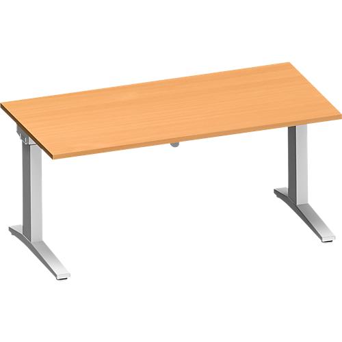 Schäfer Shop Genius Schreibtisch PLANOVA ERGOSTYLE, elektrisch höhenverstellbar, Rechteck, C-Fuß, B 1600 x T 800 x H 715-1182 mm, Buche/weißaluminium