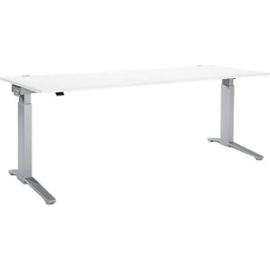 Schäfer Shop Genius Schreibtisch PLANOVA ERGOSTYLE, elektrisch höhenverstellbar, Rechteck, C-Fuß, B 2000 x T 800 x H 715-1182 mm, weiß/weißaluminium