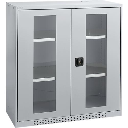 Schäfer Shop Genius Sichttürschrank FS, 3 OH, abschließbar, 2 Fachböden, bis 450 kg, B 1055 mm, Stahl, weißaluminium RAL 9006/weißaluminium RAL 9006
